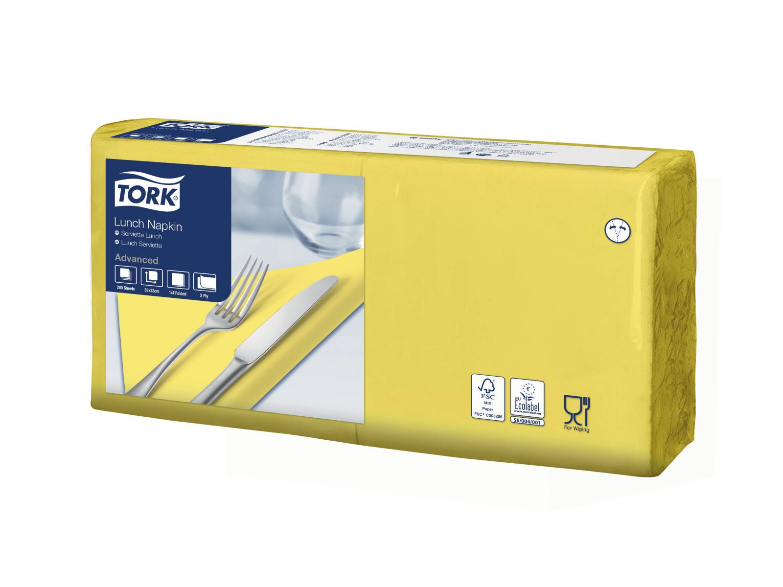 Serwetki Tork 33x33 477841 Ż&oacute;łta Karton 2000 serwetek (10 x 200) Składana 1/4